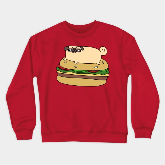 Pug Laying on Giant Hamburger Crewneck Sweatshirt by saradaboru